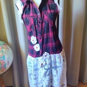 Upcycled plaid long shirt